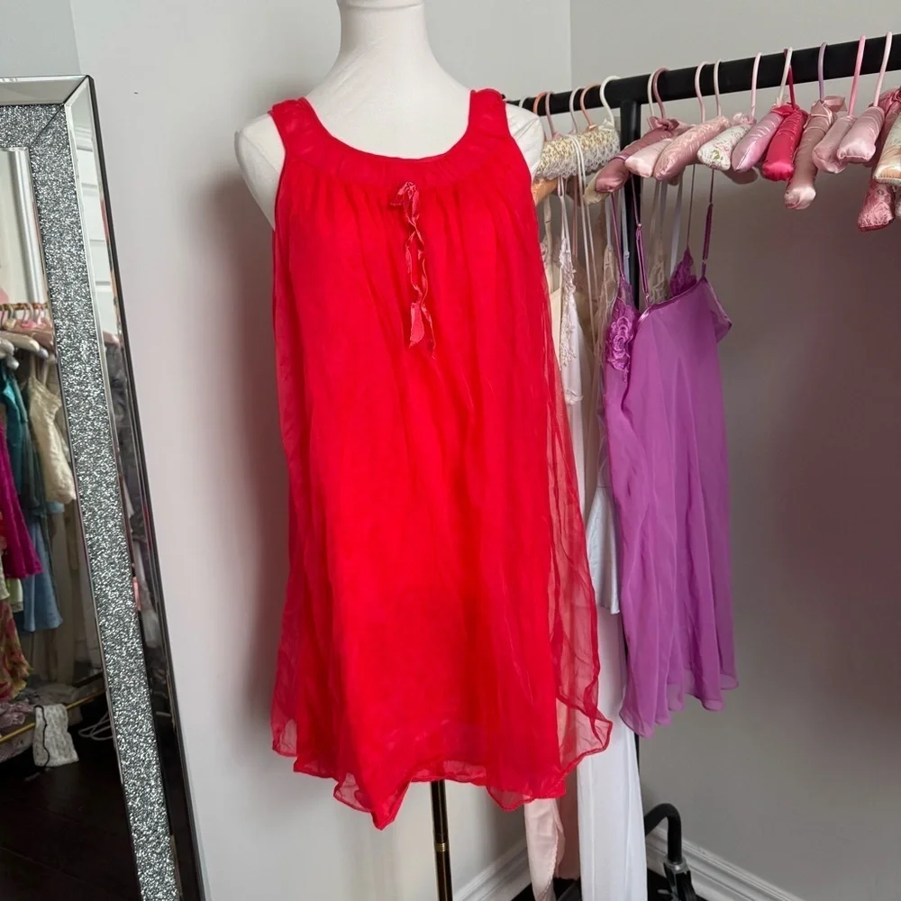 Vintage red babydoll Dress lingerie nightwear coquette L - Picture 2 of 8
